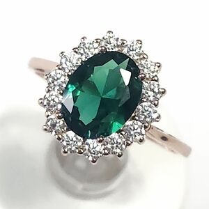 2.00 ct Emerald Ring Oval Rose Silver
